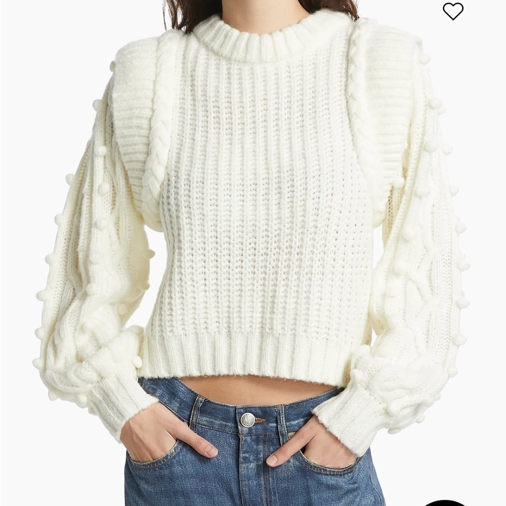 NWT Farm Rio Shaker-Stitch Cropped Sweater size medium. Cream.